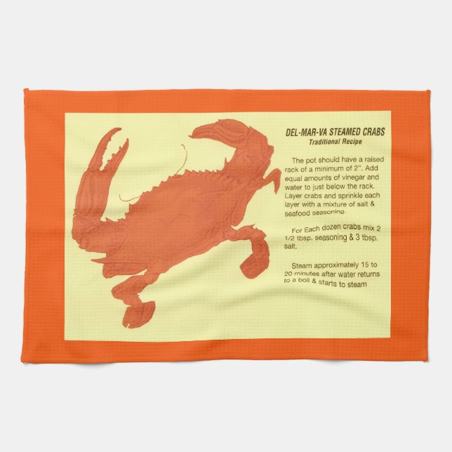 Delaware Maryland Virginia Crabs Recipe Tea Towel (Horizontal)