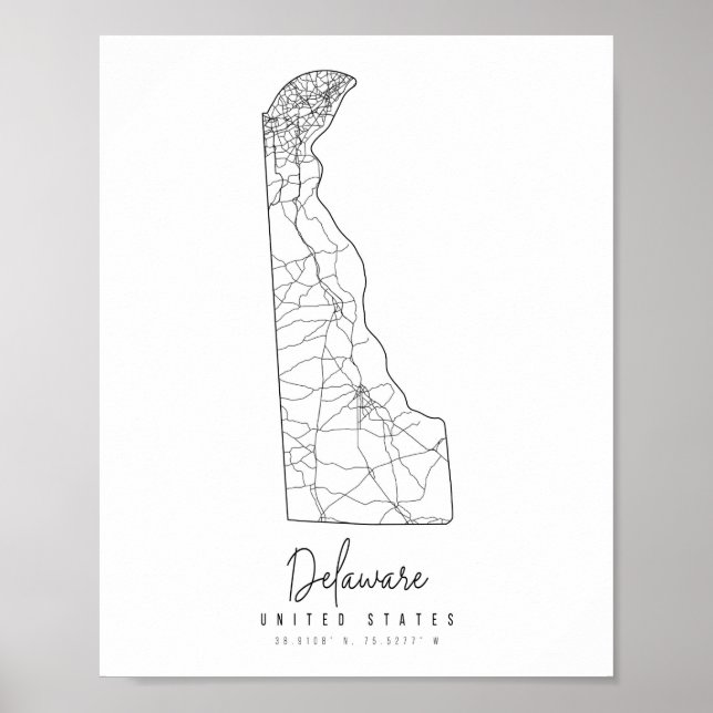 Delaware Minimal Street Map Poster (Front)