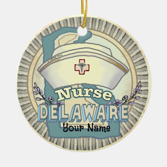 Delaware Nurse Ceramic Tree Decoration (Front)