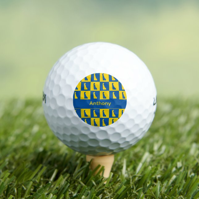 Delaware Outline Checker Blue Gold Personalize Golf Balls (Insitu Tee)