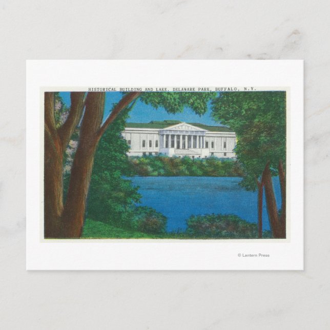 Delaware Park Historical Bldg and Lake View Postcard (Front)
