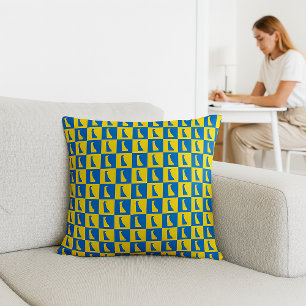 Delaware Pop Art Grid Pattern Blue Yellow Gold Cushion