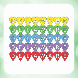 Delaware Rainbow Hearts Square Sticker