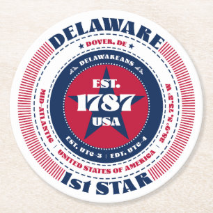 Delaware Red White Blue Typography Paper Coaster