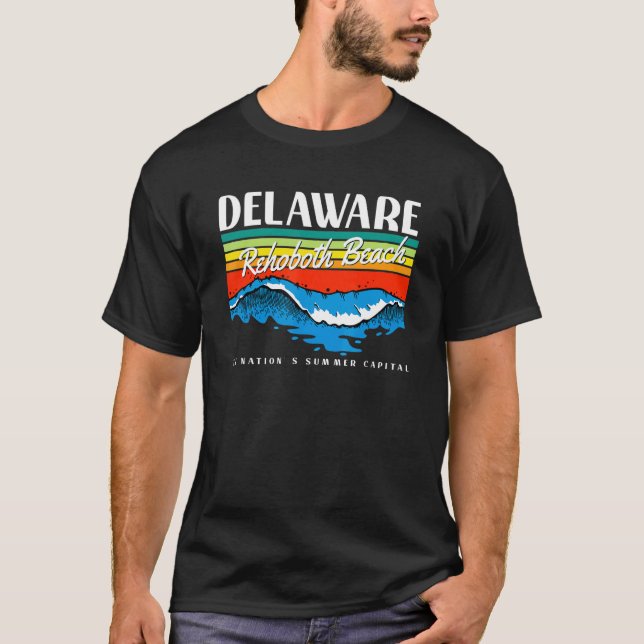 Delaware Rehoboth Beach Retro Surf Wave Graphic T-Shirt (Front)