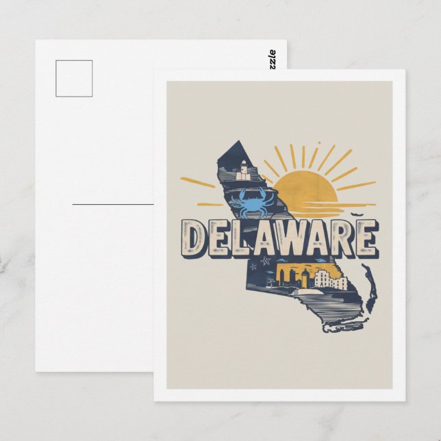 Delaware Retro Travel Design Iconic US States Postcard (Front/Back)