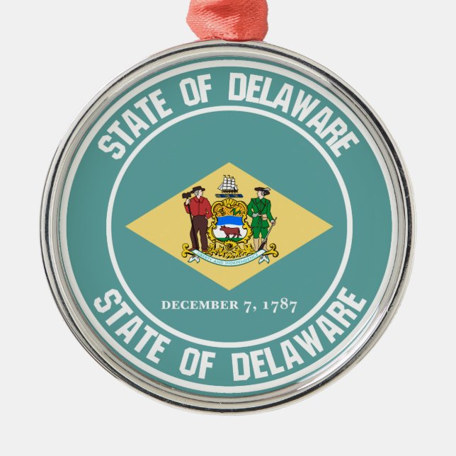 Delaware Round Emblem Metal Tree Decoration (Front)