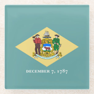 Delaware State Flag Design Decor Glass Coaster