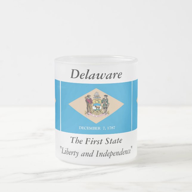 Delaware State Flag Frosted Glass Coffee Mug (Center)