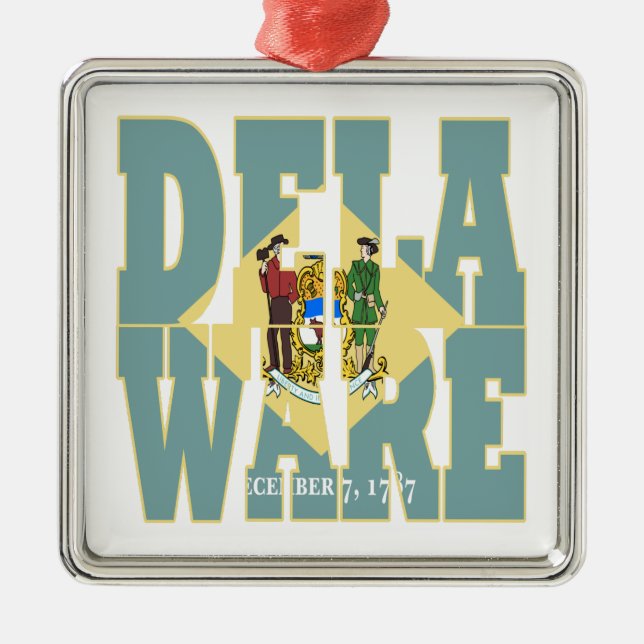 Delaware state flag text metal tree decoration (Front)