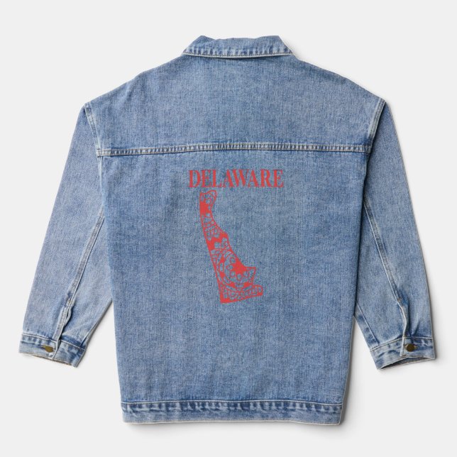 Delaware state mandala map, Made in Delaware Denim Jacket (Back)