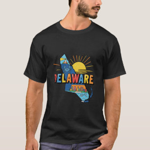 Delaware State Map Iconic Landmarks Retro Colourfu T-Shirt