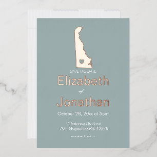 Delaware State Map Save the Date Rose Gold