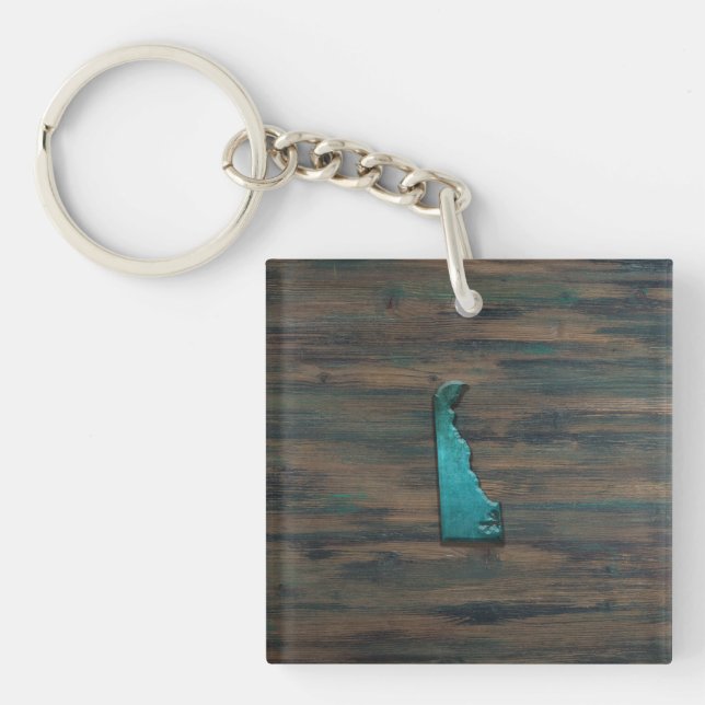 Delaware State Shape Teal Key Ring (Front)