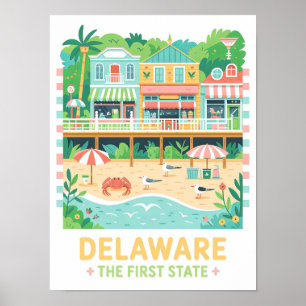 Delaware the First State USA Summer Travel Poster