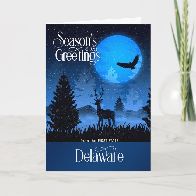 Delaware The First State Woodland Deer Holiday Card (Front)