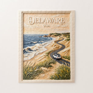 Delaware Travel Vintage Coastal Road Trip Textured Jigsaw Puzzle