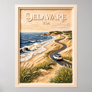 Delaware Travel Vintage Coastal Road Trip Textured Poster