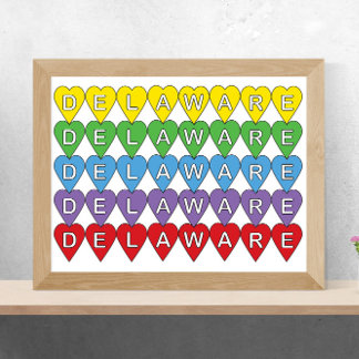 Delaware US State Colourful Hearts Poster