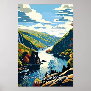 Delaware Water Gap vintage travel illustration Poster