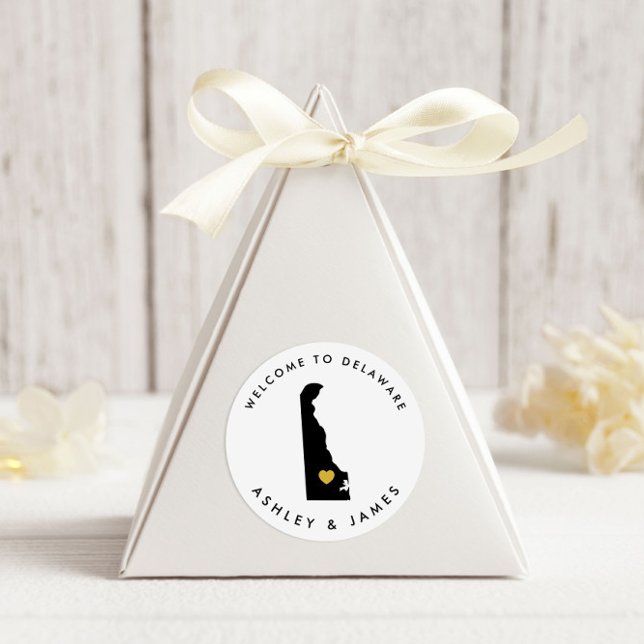 Delaware Wedding Welcome Sticker Tag, Gold & Black (Creator Uploaded)