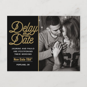 Delay The Date Wedding Modern Script Photocard Postcard