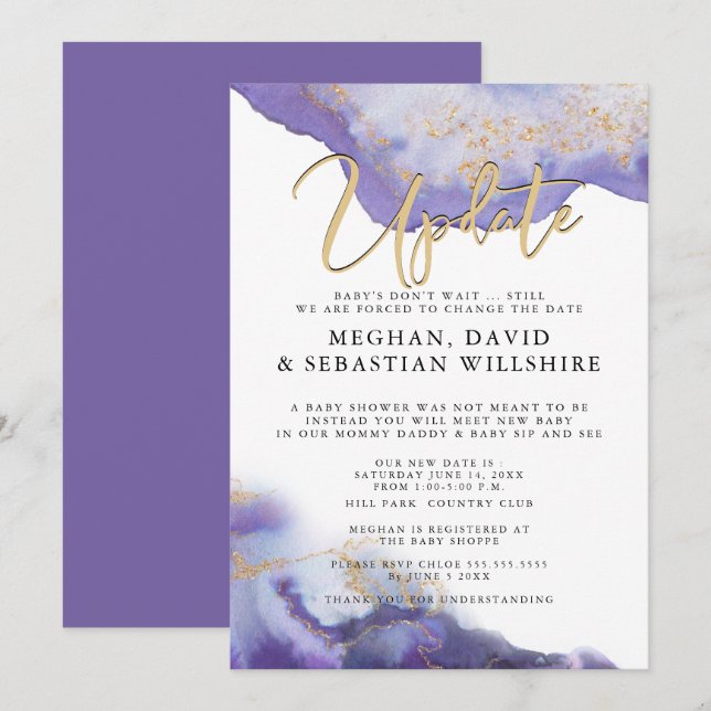 Delayed Baby Shower Amethyst Watercolor Geode Invitation (Front/Back)