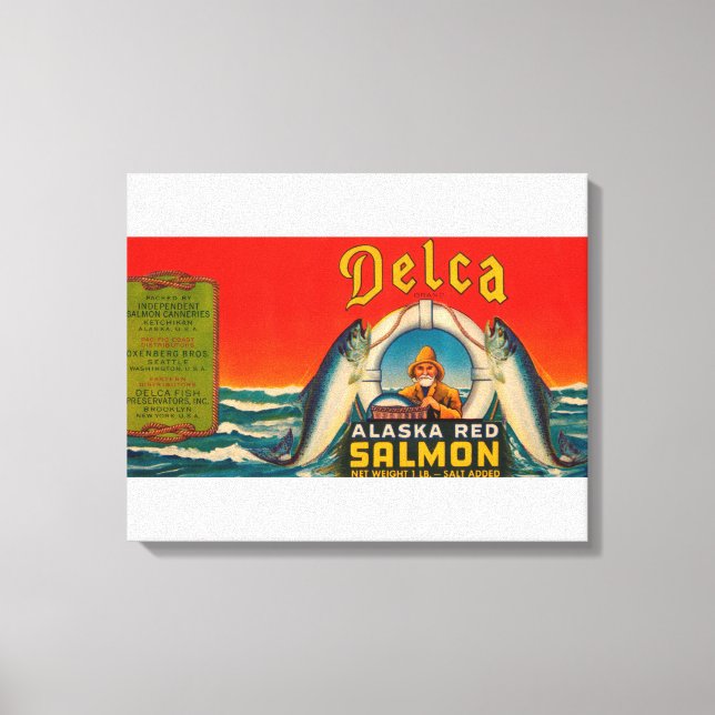 Delca Brand Salmon Label- Red Canvas Print (Front)