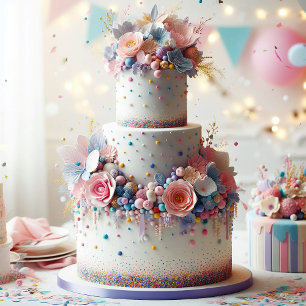 DELECATE BLUE & PINK FLORAL BIRTHDAY CARD