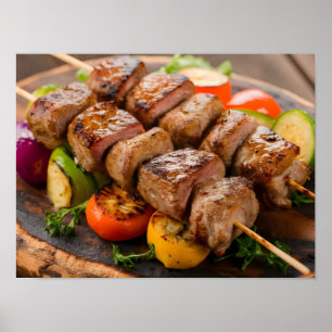 Delectable Grilled Meat Skewers Poster