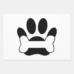 Delete Dog Paw Print And Bone Blue Watercolor Wrapping Paper Sheet