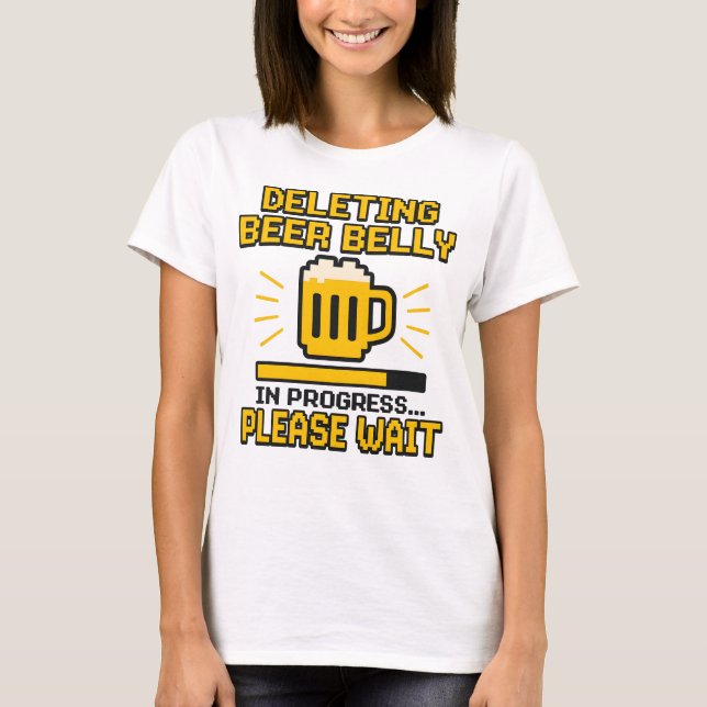 Deleting Beer Belly – Funny Pixel Style Beer Lover T-Shirt (Front)