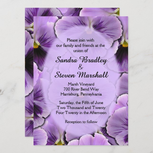 deletPurple Pansy Wedding Invitation (Front/Back)
