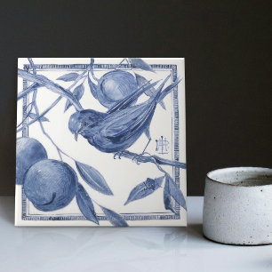 Delft Bird and Apple Tree Wall Decor Art Nouveau Tile