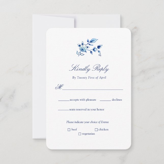 Delft Blue and White Floral Wedding Invitation (Front)