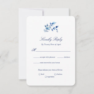 Delft Blue and White Floral Wedding Invitation