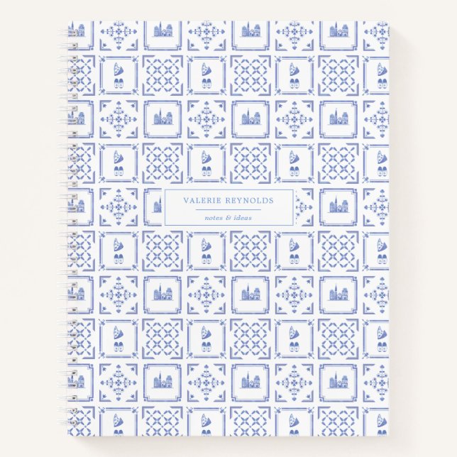 Delft Blue and White Pattern Personalised Journal (Front)