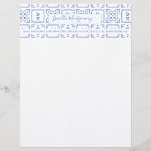 Delft Blue and White Tiles Monogram Custom Letterhead