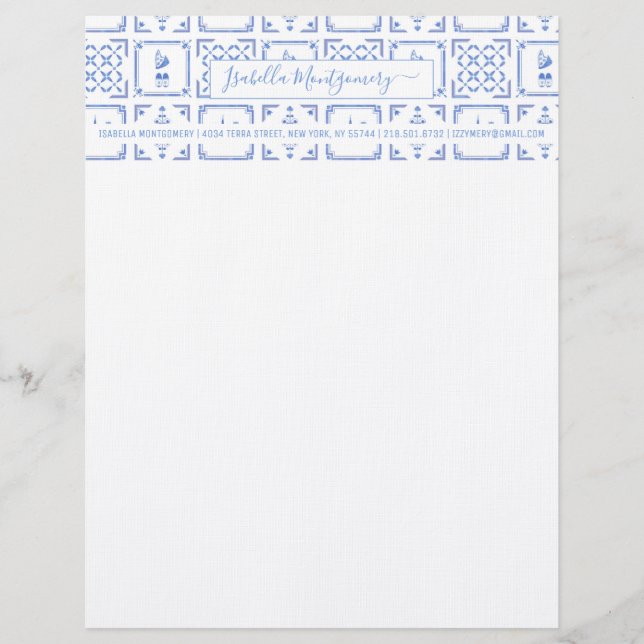 Delft Blue and White Tiles | Monogram Custom Letterhead (Front)