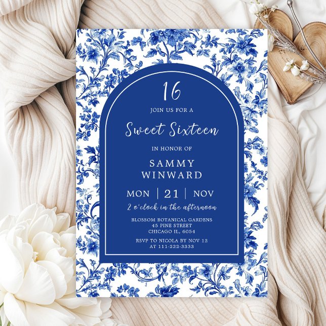Delft Blue Antique Chinoiserie Sweet Sixteen Invitation (Creator Uploaded)