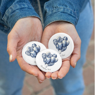 Delft Blue Balloons, customisable  3 Cm Round Badge