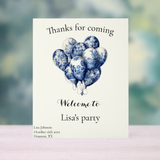 Delft Blue Balloons customisable Acrylic Sign