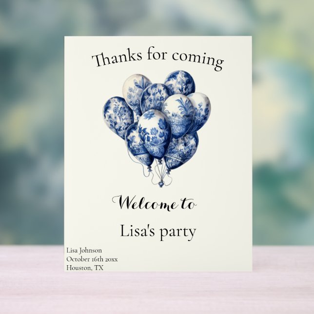 Delft Blue Balloons customisable Acrylic Sign (Neutral)
