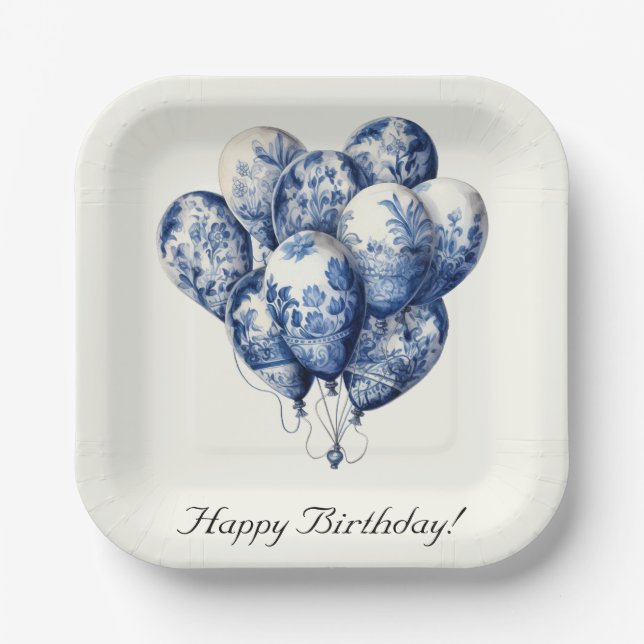 Delft Blue Balloons customisable Paper Plate (Front)
