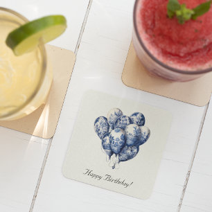 Delft Blue Balloons customisable Square Paper Coaster