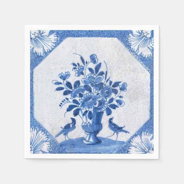 Delft Blue Birds floral French Country Toile Napkin (Front)