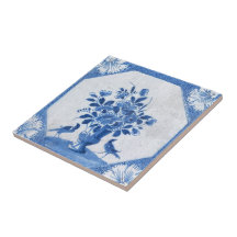 Delft Blue Birds floral French Country Toile Stone
