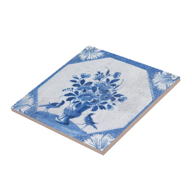 Delft Blue Birds floral French Country Toile Stone Tile (Side)