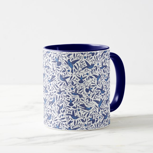 Delft Blue Birds Pattern Mug (Front Right)