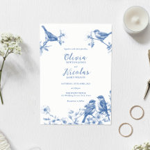 Delft Blue Birds Spring Wedding Invitation